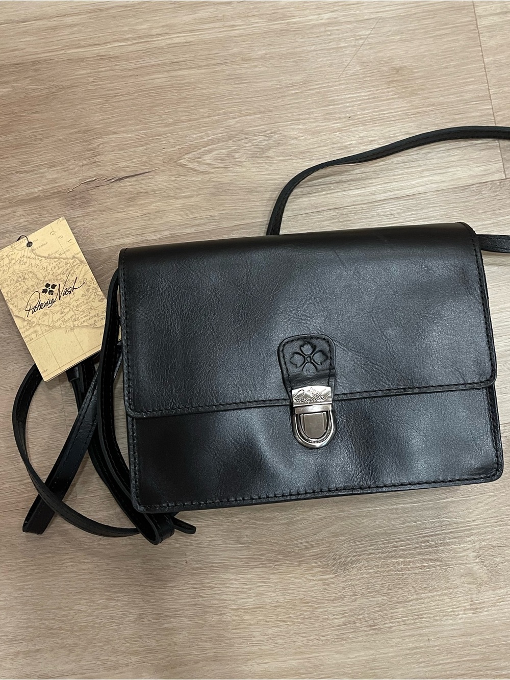 Patricia Nash Lanza Black Leather Crossbody Bag with Silver Hardware